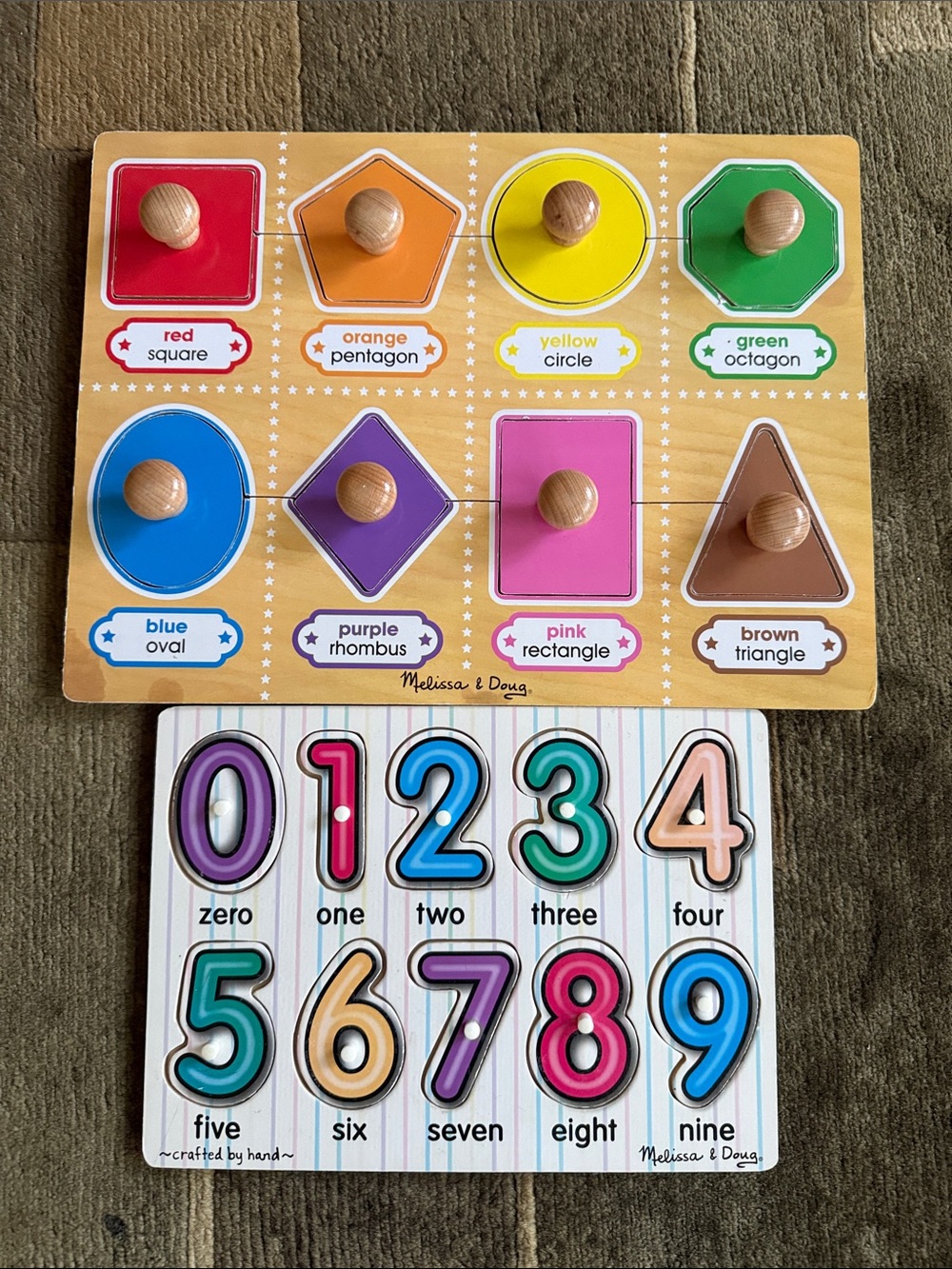 Melissa and Doug  . TWO educational learning wooden boards for kids.